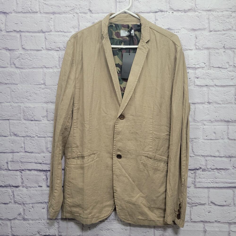 NEW Five Four Linen Blend Blazer Jacket‎ Mens L Khaki Camo Liner Resort Business